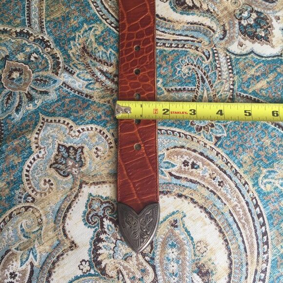 Jennifer Graham Leather Western Belt Croc Embossed Silver Brass Buckle Medium - Picture 7 of 10